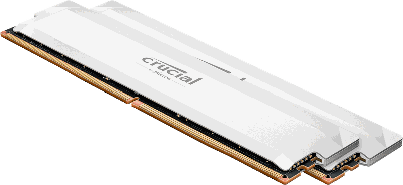 Crucial Pro 16GB DDR5 6000MHz OC Gaming White Desktop RAM (CP16G60C36U5W). High-performance memory with 10-year warranty.