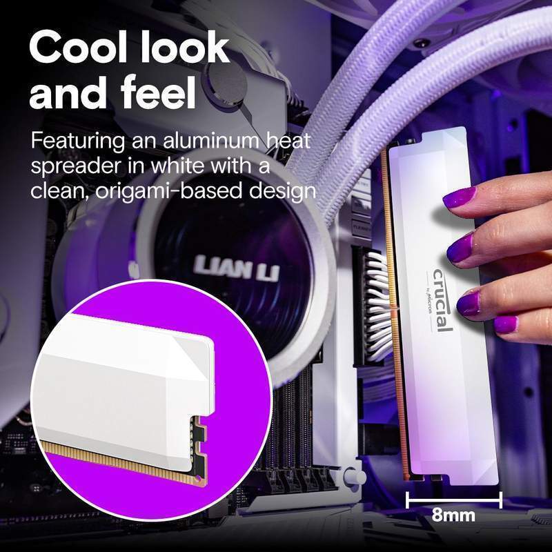 Crucial Pro 16GB DDR5 RAM 6000MHz, OC Gaming White Desktop RAM / Memory, CP16G60C36U5W, 10 Year Warranty image 3