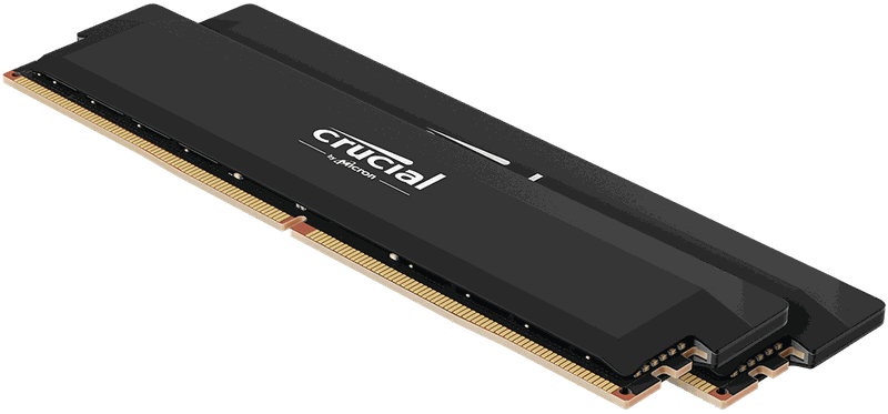 Crucial Pro 32GB (2x16GB) DDR5 6400MHz OC Gaming Black Desktop RAM. High-performance memory for gaming PCs.