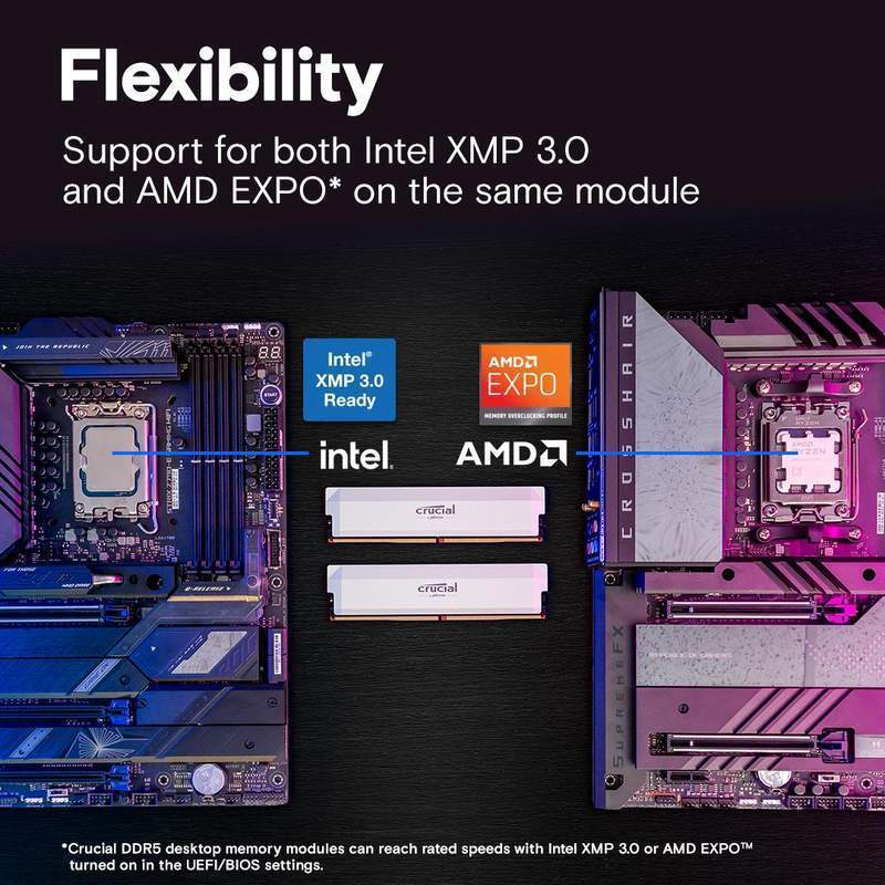 Crucial Pro 32GB DDR5 RAM 6400MHz OC Gaming Black Desktop RAM / Memory, CP32G64C40U5B, 10 Year Warranty image 3