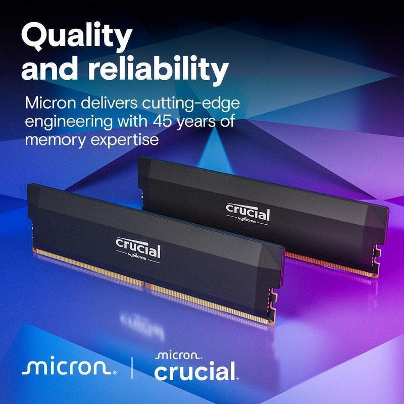 Crucial Pro 64GB Kit (2x32GB) DDR5 RAM 6400MHz OC Gaming Black Desktop RAM / Memory, CP2K32G64C40U5B, 10 Year Warranty image 5