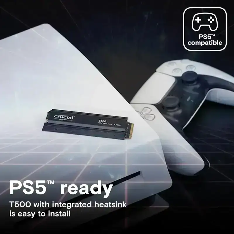 Crucial T500 4TB PCIe Gen4 NVMe M.2 SSD with heatsink, Read and Write speeds up to 7000 & 6900MB/s, 5 Year Warranty image 3