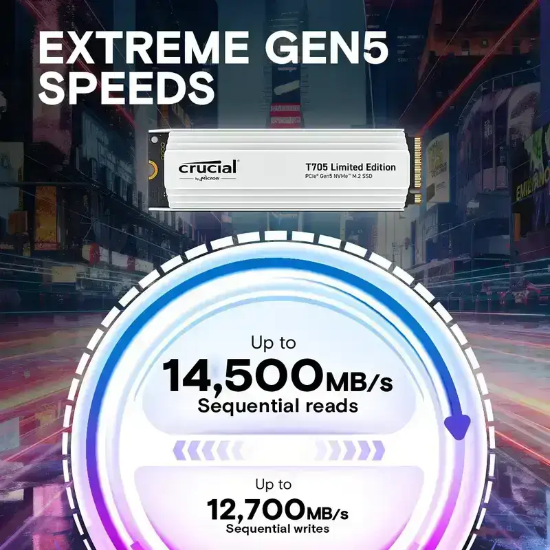 Crucial T705 2TB PCIe 5.0 NVMe M.2 SSD with limited edition white heatsink, Read and Write speeds up to 14500 & 12700MB/s, 5 Year Warranty image 3