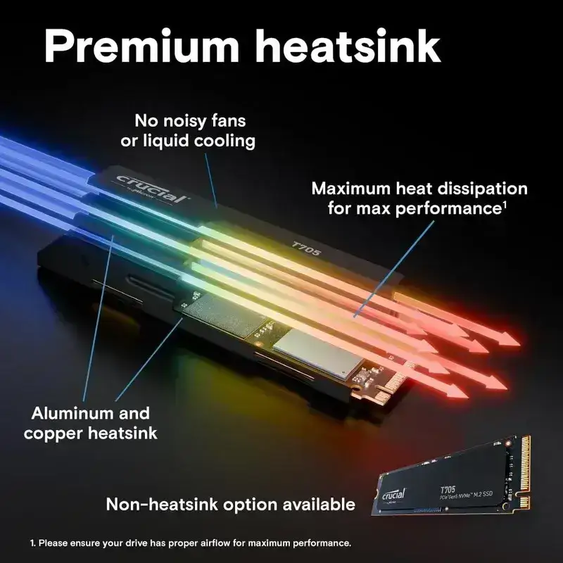 Crucial T705 4TB PCIe 5.0 NVMe M.2 SSD with limited edition white heatsink, Read and Write speeds up to 14100 & 12600MB/s, 5 Year Warranty image 3