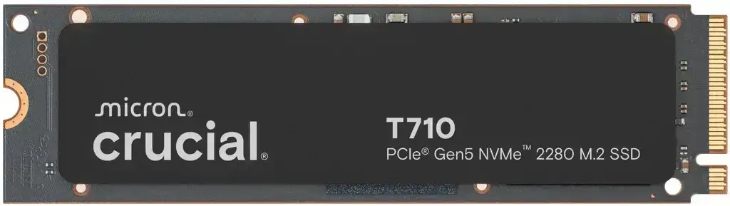 Crucial T710 2TB PCIe Gen5 NVMe M.2 SSD with 14900MB/s read and 13800MB/s write speeds.