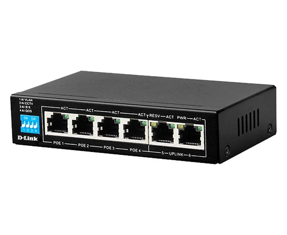 D-Link DES-F1006P-E 4-Port Unmanaged PoE Switch | 2× Uplink Ports, 100Mbps Speed, 250m Long-Range PoE image 2