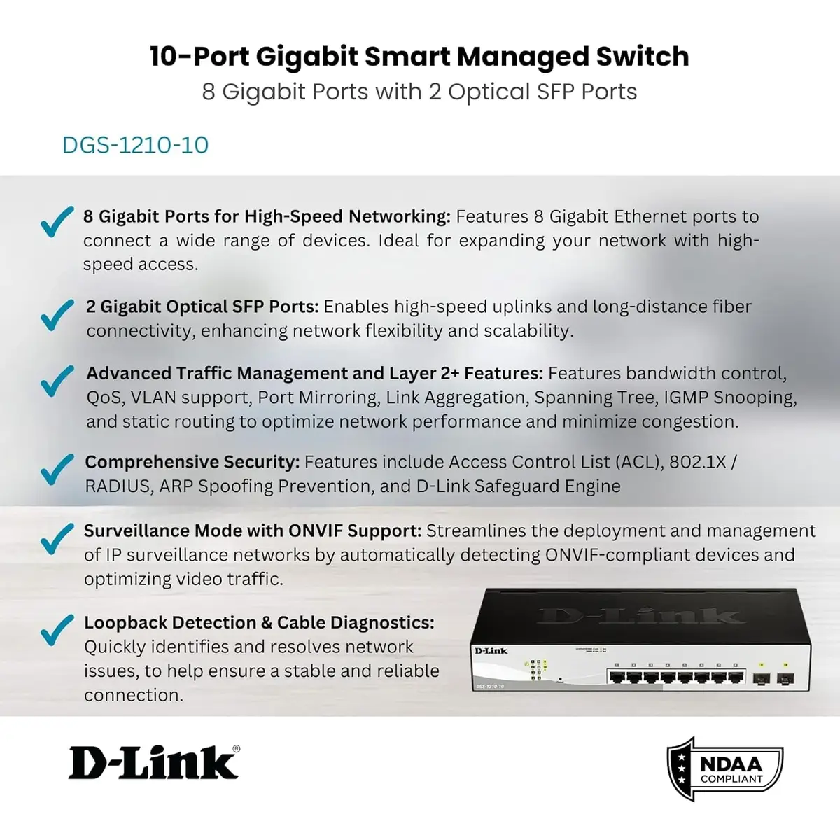 D-Link DGS-1210-10, 8-Port Gigabit Smart Managed Switch with 2x Gigabit SFP Ports image 5