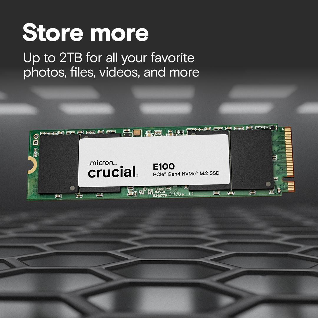 Crucial E100 1TB PCIe Gen4 NVMe M.2 SSD, Read and Write speeds up to 5000 & 4500 MBps, 3 Year Warranty thumbnail 3