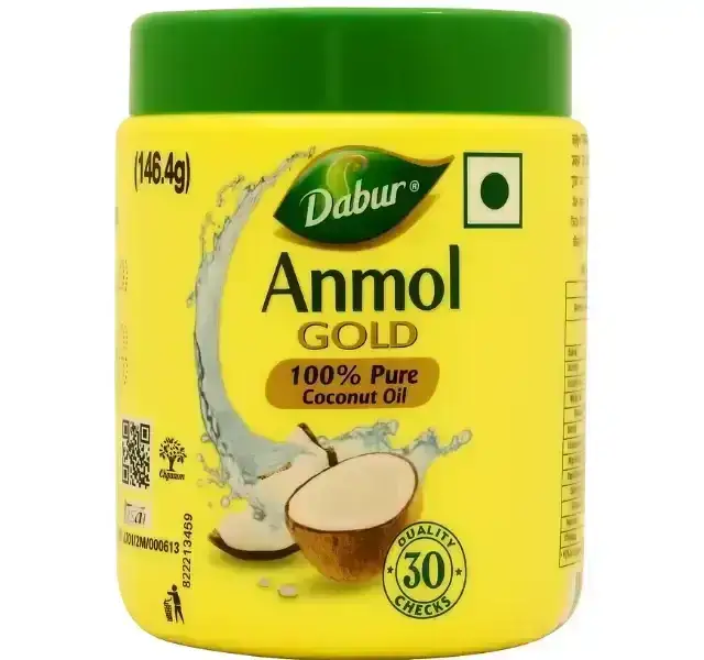 Dabur Anmol Gold 100% Pure Coconut Oil, 160ml. Ideal for hair and skin nourishment.