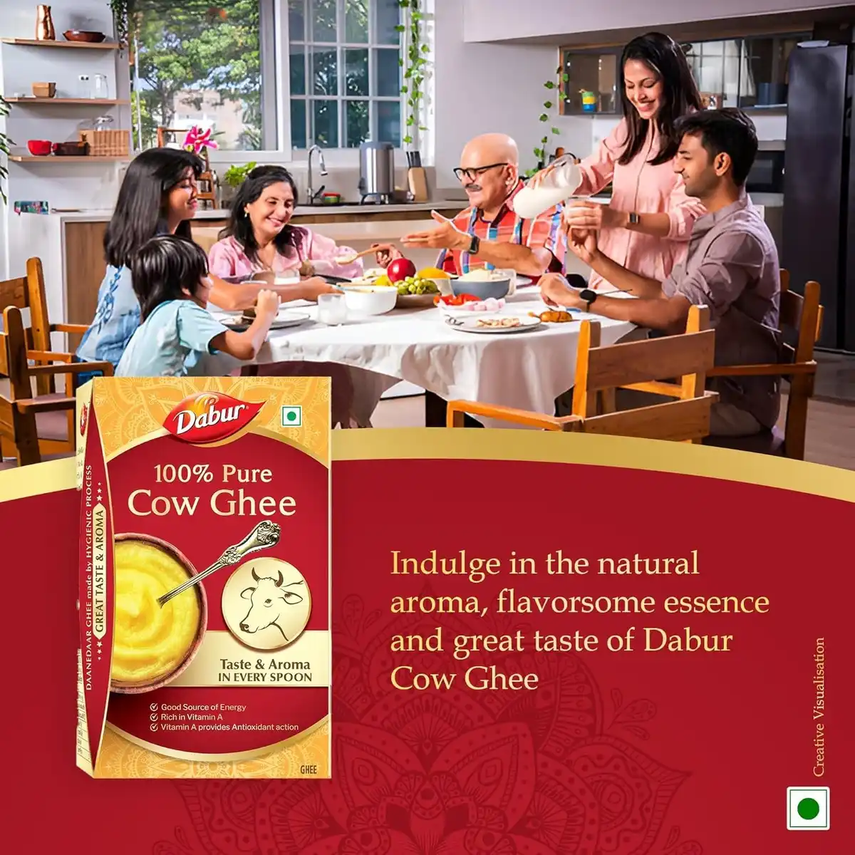 Dabur 100% Pure Cow Ghee 1000 ML | Daanedaar Rich Aroma, Vitamin A‑Rich & Energy Source image 2