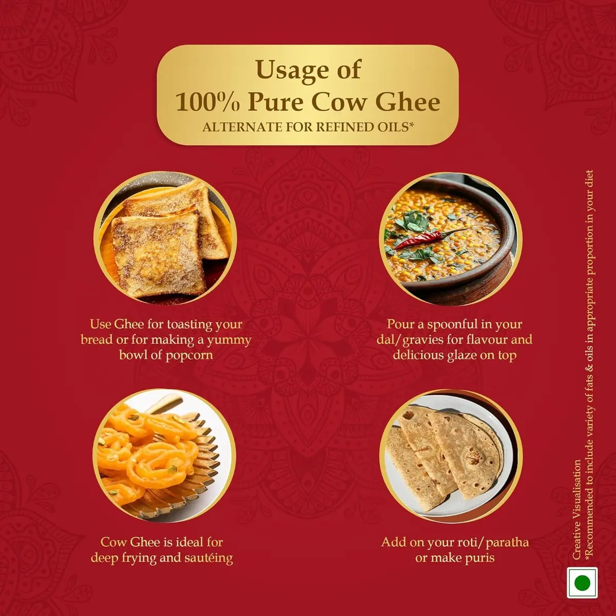 Dabur 100% Pure Cow Ghee 1000 ML | Daanedaar Rich Aroma, Vitamin A‑Rich & Energy Source image 3