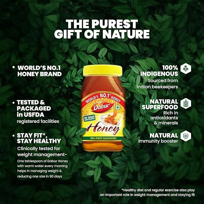 Dabur Honey - 1kg With India Gate Rice 1kg Free | 100% Pure | World's No.1 Honey Brand, image 4