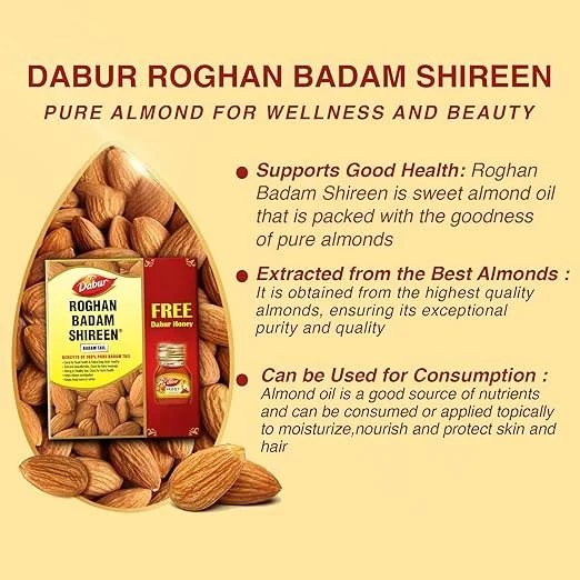Dabur Roghan Badam Shireen - 50 ml | Pure sweet Badam oil for Glowing Skin & Hair Growth | Rich in Vitamin-E image 4