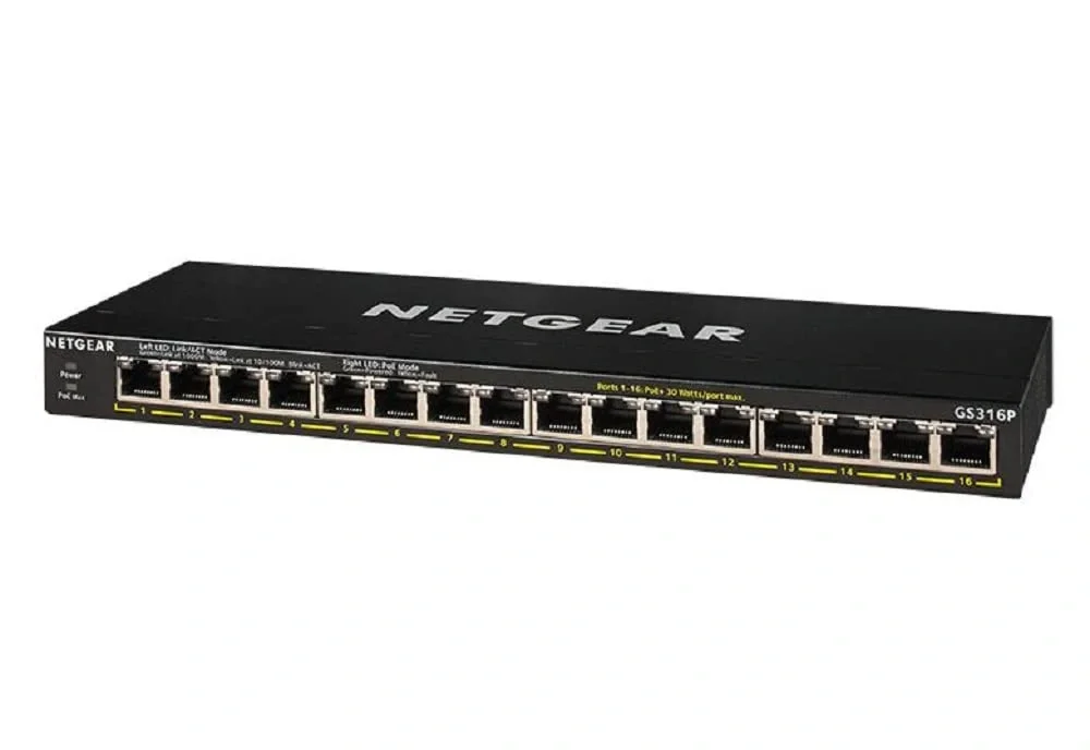 NETGEAR GS316P 16-Port Gigabit PoE+ Unmanaged Switch | 16 Gigabit Ports | 8 PoE+ Ports | 115W PoE Budget