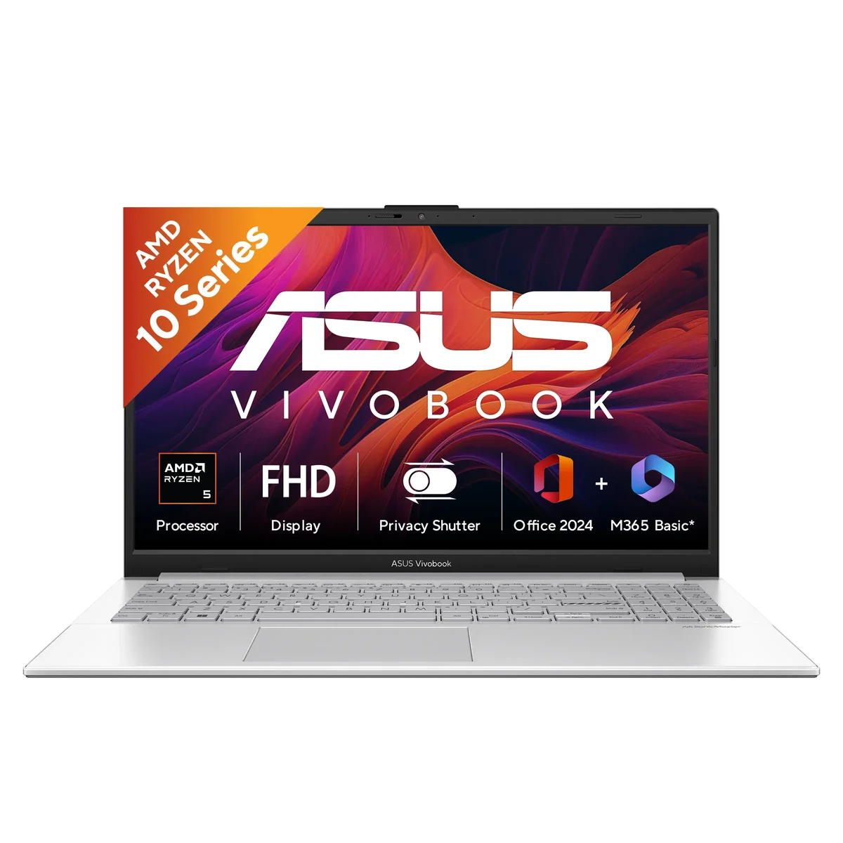 ASUS Vivobook Go 15, Student Laptop, AMD Ryzen 5 40, 16GB LPDDR5, 512GB, AMD Radeon Graphics, 39.62 cm (15.6) FHD, Windows 11 Home with Office Home 2024 + M365 Basic (1 Year Validity), E1504FA-BQ2113WS, 1 Year Warranty