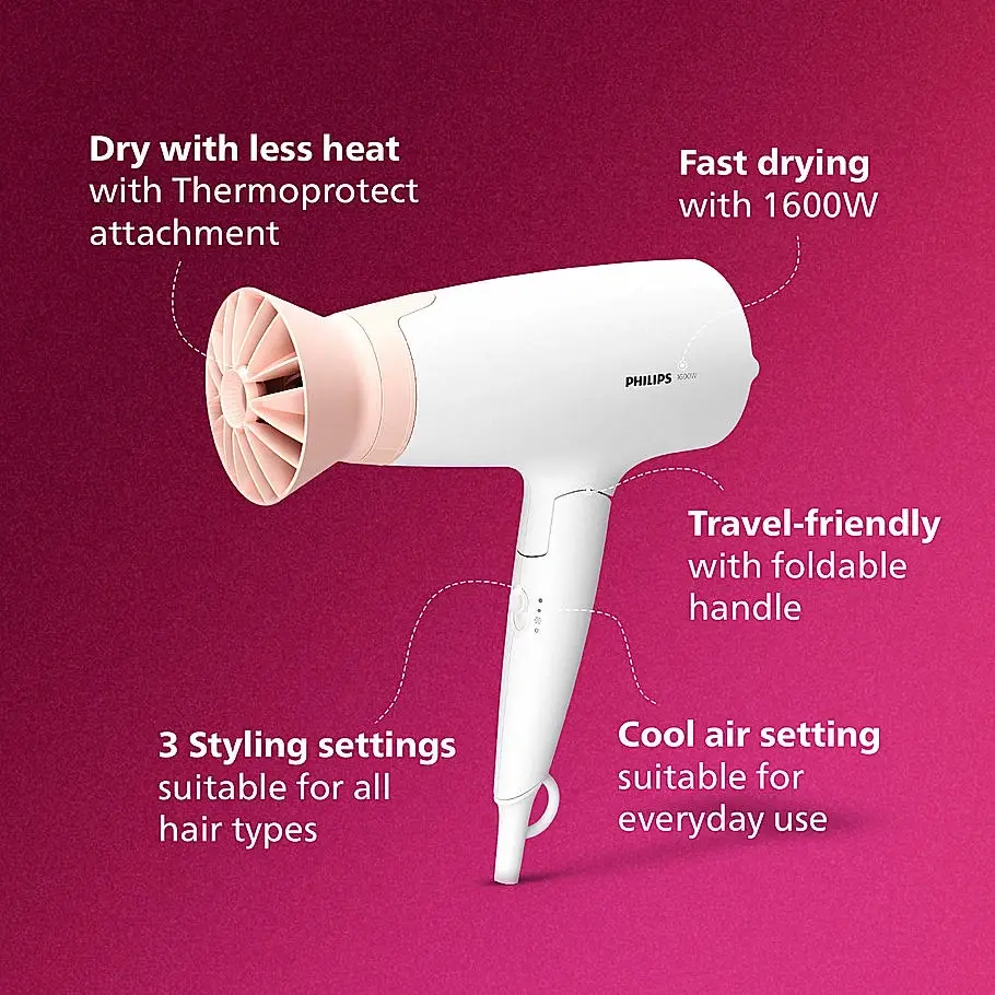 Philips BHD308/30 White Hair Dryer – Fast Drying with Ionic Care & ThermoProtect image 3