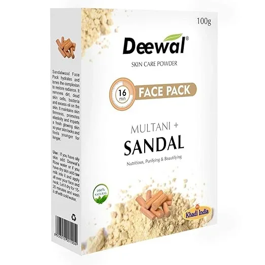 Deewal Herbal Multani Mitti Sandal Face Pack Powder for men women,100g image 2