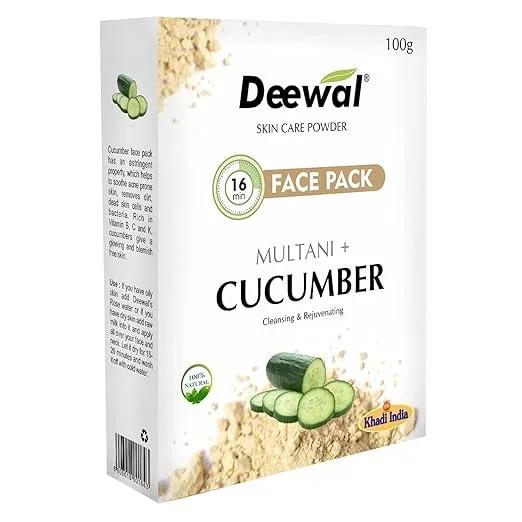 Deewal multani mitti cucumber face pack powder for men women, 100 g image 2