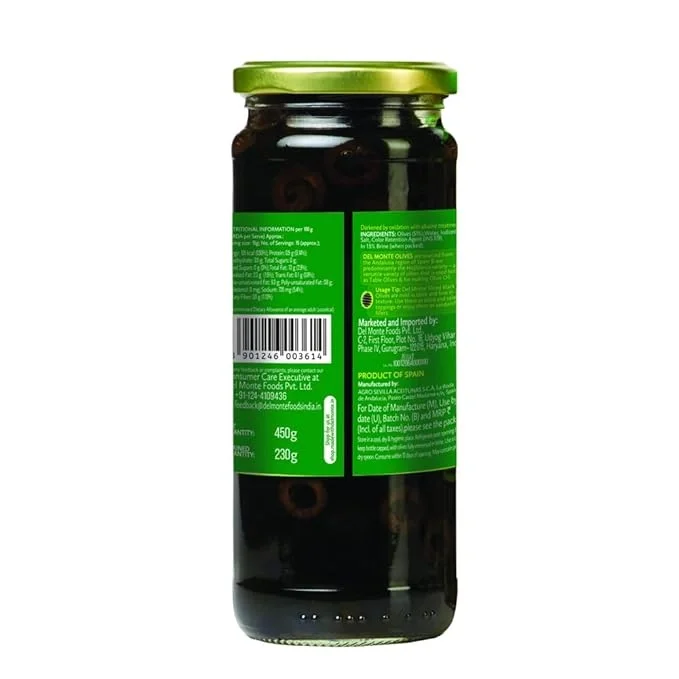  Del Monte Black Sliced Olives 450g l Select Quality Olives Imported from Spain | Italian cuisine ingredient | 450g image 4