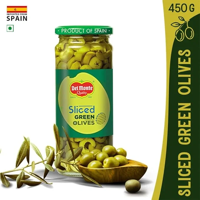   Del Monte Green Sliced Olives 450g l Select Quality Olives Imported from Spain | Italian cuisine ingredient | Low Fat Ready-to-Eat Healthy Snack l image 4