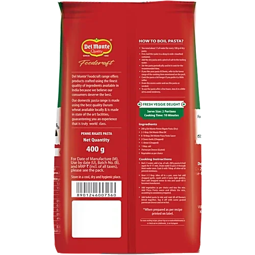 Del Monte Foodcraft Penne Rigate Pasta, 400g | Perfect for Italian & Baked Dishes image 3