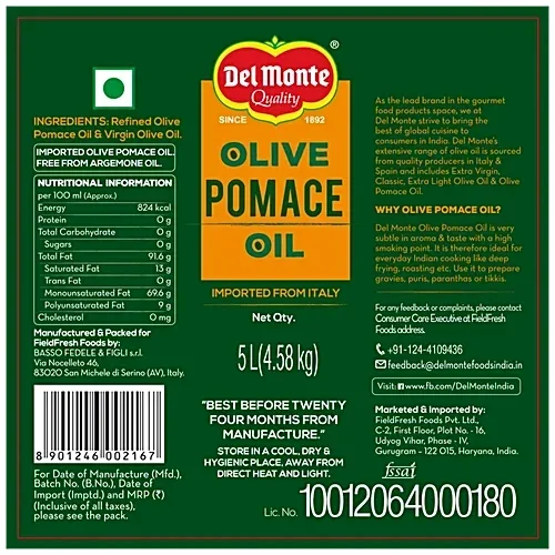 Del Monte Olive Pomace Oil 5 L Tin – Ideal for High-Heat Cooking & Frying image 2