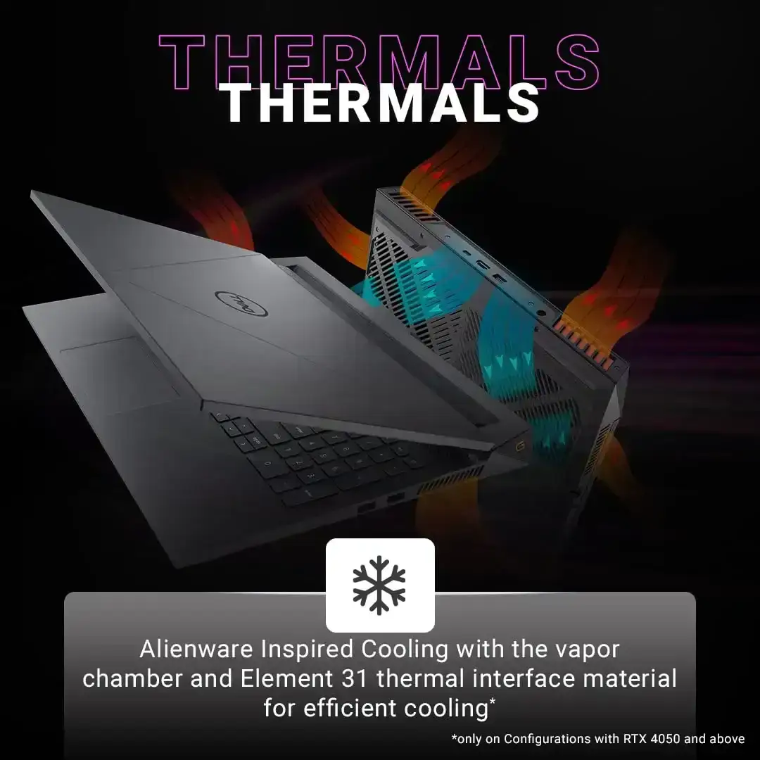 Dell G-15 5530, Intel Core i5-13450HX 13th, 16GB DDR5, 1TB NVMe SSD, Display 15.6" FHD 120Hz, WIN11 + Office H&S, Backlit Keyboard, 6 GB DDR6 RTX 3050 GRAPHIC CARD, Drak Shadow Grey, 1 Year Warranty image 6