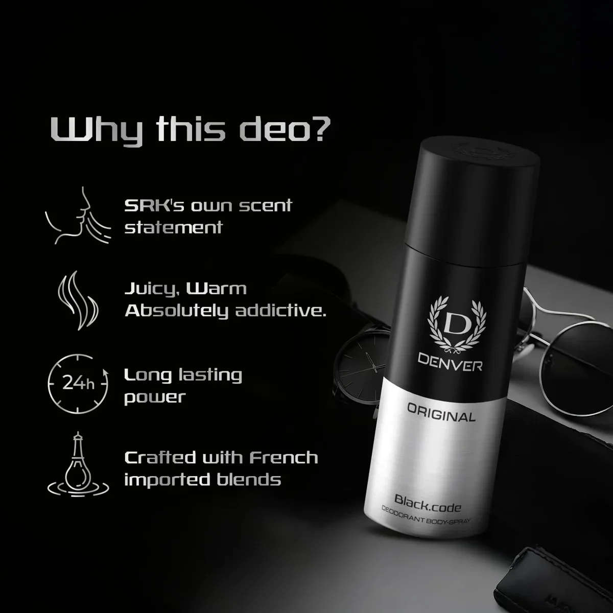 Denver Black Code Men’s Deodorant 150ml, Premium Body Spray with Fresh, Intense Fragrance image 6