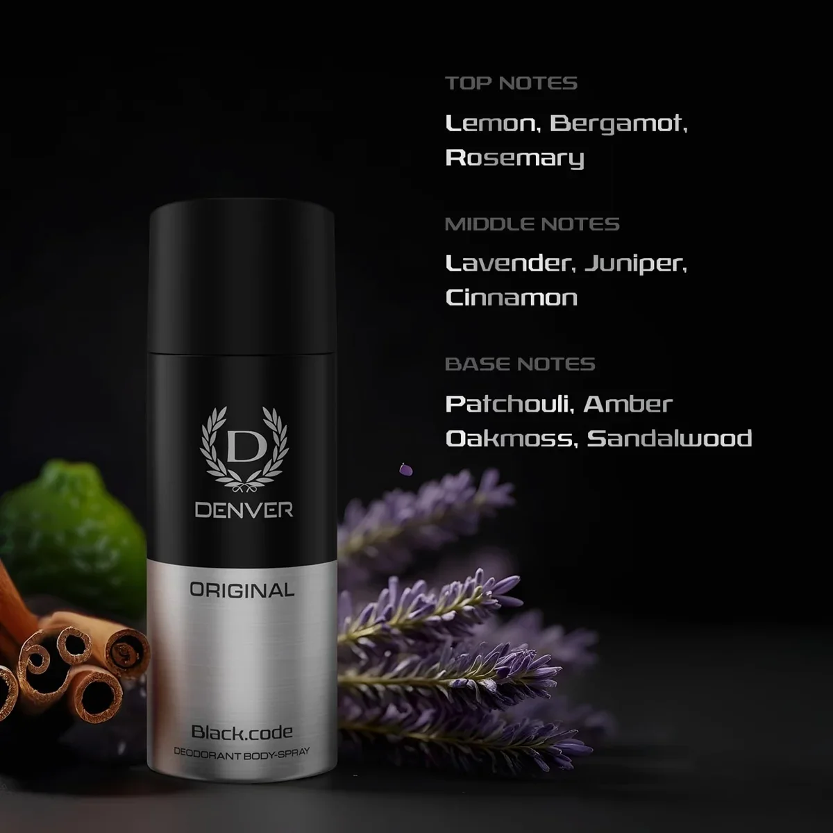 Denver Black Code Men’s Deodorant 150ml, Premium Body Spray with Fresh, Intense Fragrance image 5