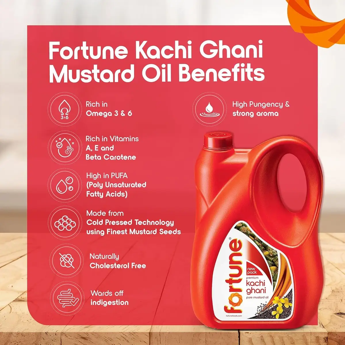 Fortune Premium Kachi Ghani Pure Mustard Oil, 5 L Jar