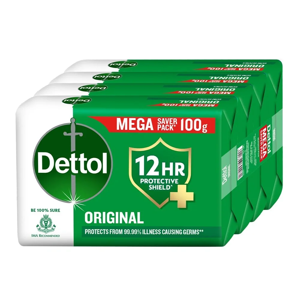Dettol Original Bathing Soap Bar with 12 HR protective shield, 500g, Buy 1 Get 1 Free (Pack of 5)