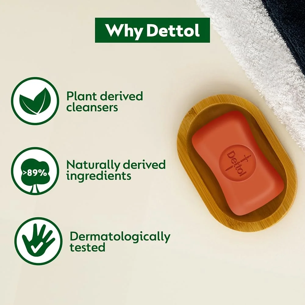 Dettol Original Bathing Soap Bar with 12 HR protective shield 500g,Buy 1 Get 1 Free (Pack of 5) image 3
