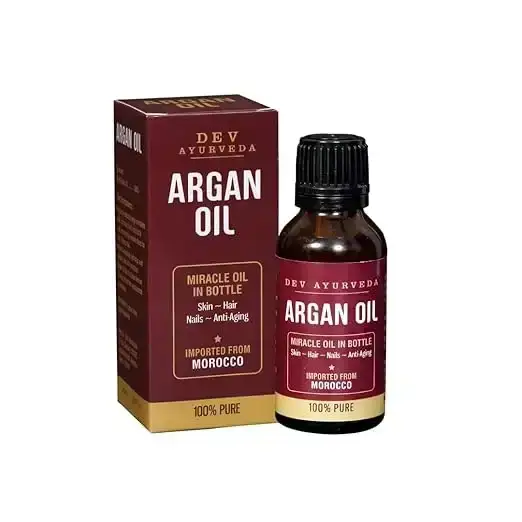 Dev Ayurveda Argan Oil 30mL. Nourishing hair and skin oil for natural radiance and hydration.