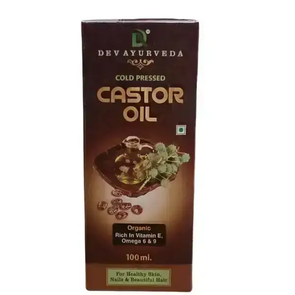Dev Ayurveda Castor Oil 100ml - Natural hair and skin moisturizer. Pure and cold-pressed castor oil for healthy hair growth.