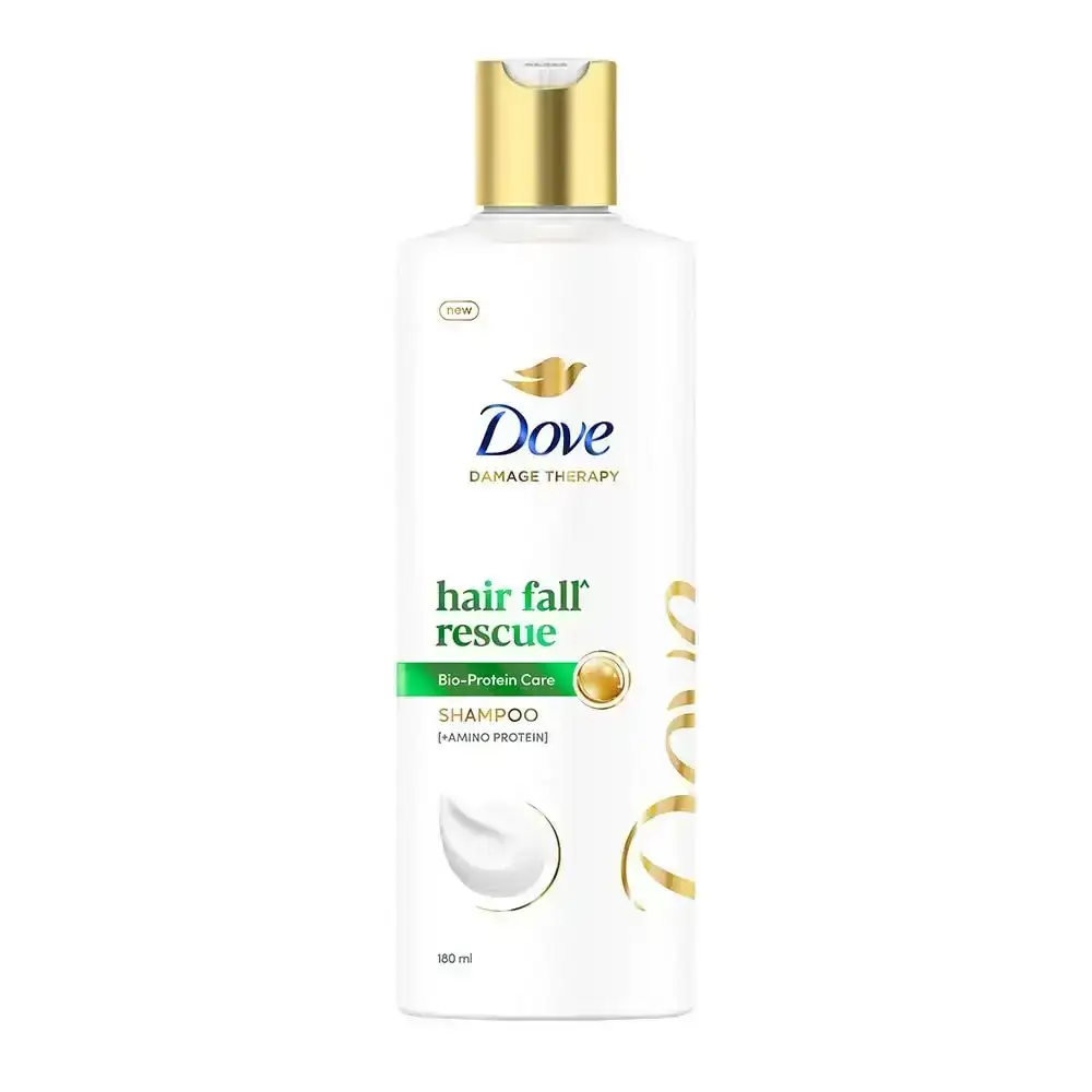 Dove Hair Fall Rescue Shampoo 180ml - strengthens and nourishes hair to reduce hair fall, gentle formula for daily use.