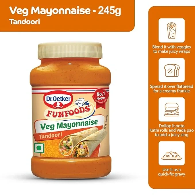 Dr. Oetker FunFoods Tandoori Masala Mayonnaise, 245g| Desi-Style Creamy & Spicy Mayo image 4