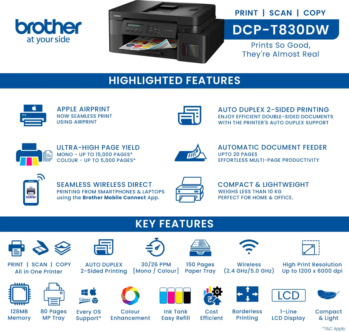 Brother DCP-T830DW Ink Tank Multifunction Printer with WiFi & Auto Duplex image 9