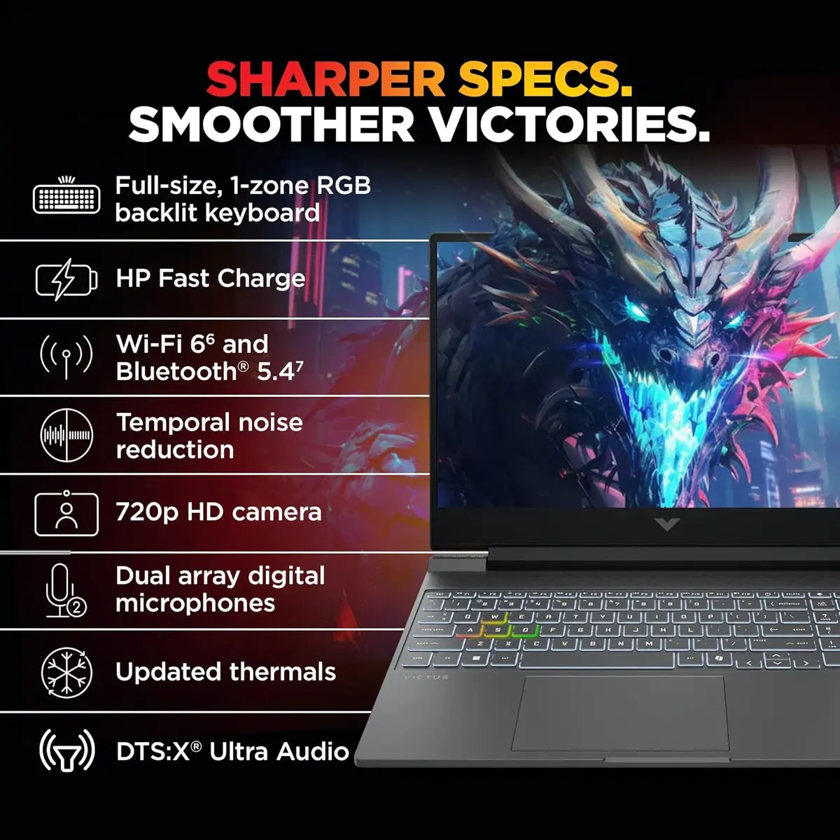 HP Victus, Intel Core 7 240H, RTX 5060 8GB, 24GB DDR5(Upgradeable), 1TB SSD, FHD, 144Hz, 300 nits, IPS, 15.6''/39.6cm, Win11, M365* Office24, Mica Silver, 2.29kg, fa2405TX, RGB Backlit, Gaming Laptop, 1 Year Warranty image 7