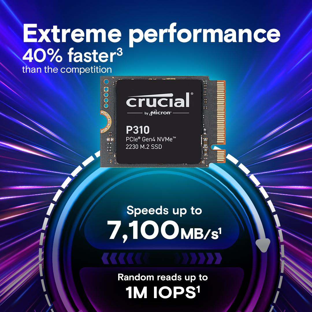Crucial P310 1TB PCIe Gen4 NVMe 2230 M.2 SSD, Read and Write speeds up to 7100 & 6000 MBps, 5 Year Warranty thumbnail 2