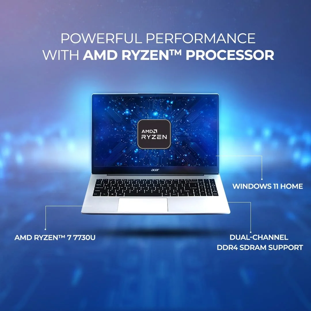 Acer Aspire 15 AS15-42 Laptop | AMD Ryzen 7 7730U | 16GB RAM | 512GB SSD | 15.6" Full HD Display | Windows 11 Home | Wi-Fi 6 | Backlit Keyboard | AMD Graphics | Pure Silver image 3