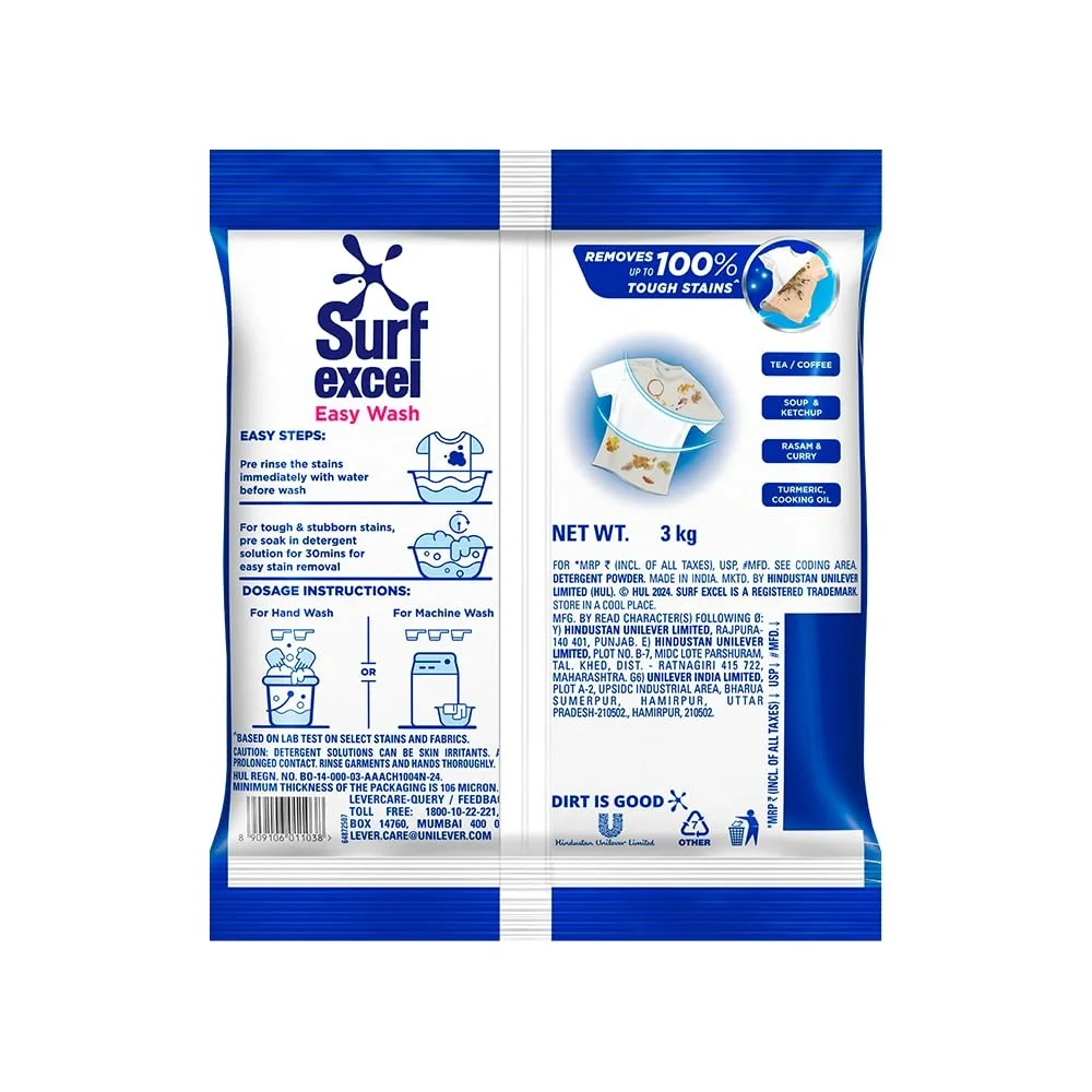  Surf Excel Easy Wash Detergent Powder - 3 kg image 2