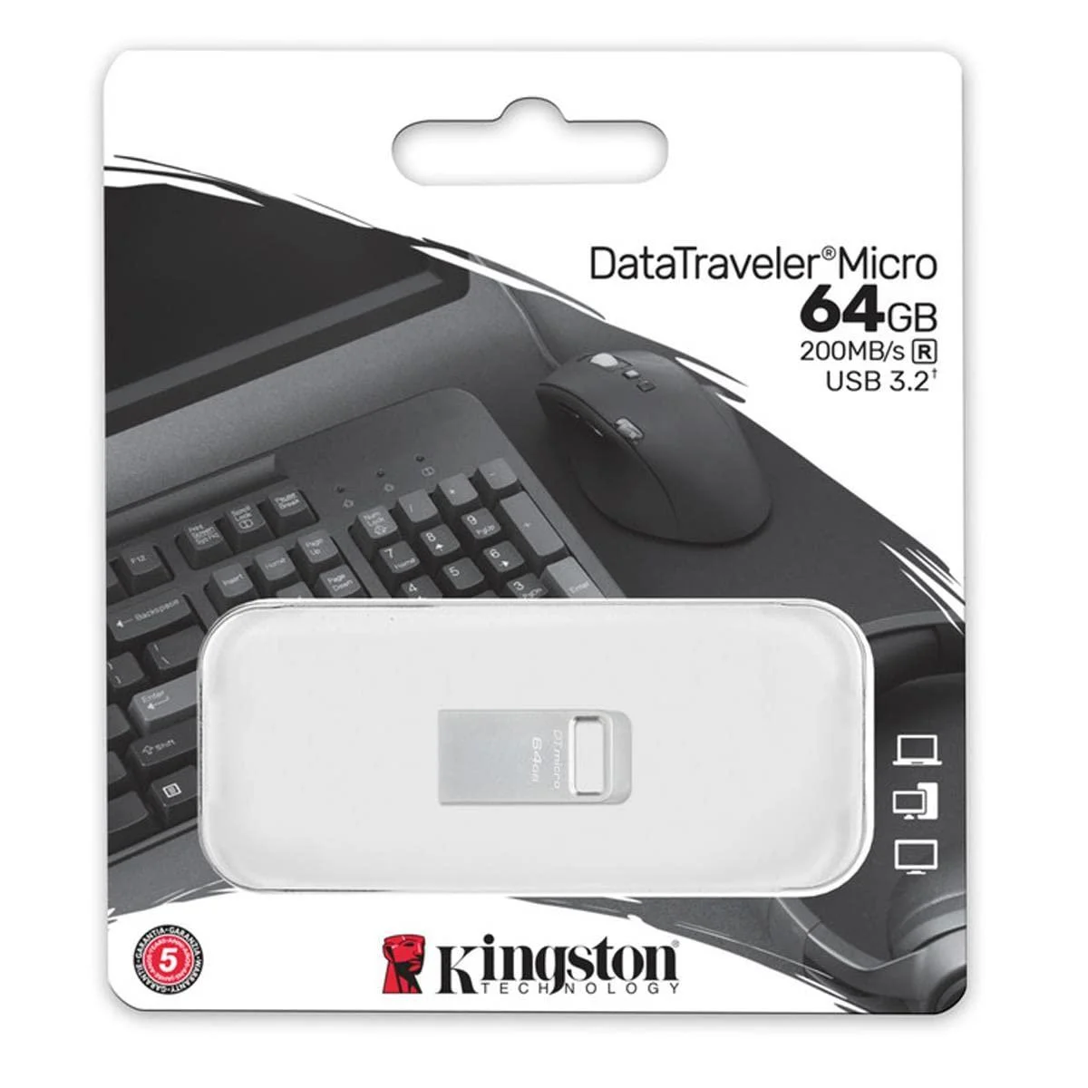 Kingston DataTraveler Micro 64GB USB Flash Drive Metal Design USB 3.2 Gen 1, Read Speed up to 200MB/s, DTMC3G2/64GB, 5 Year Warranty image 3