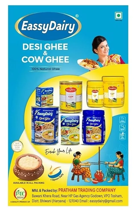 EassyDairy Pure Desi Cow Ghee 1 Ltr Jar | Rich Aroma & Taste image 2