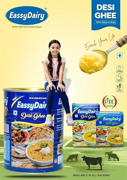 EassyDairy Pure Desi Cow Ghee 1 Ltr Jar | Rich Aroma & Taste image 3