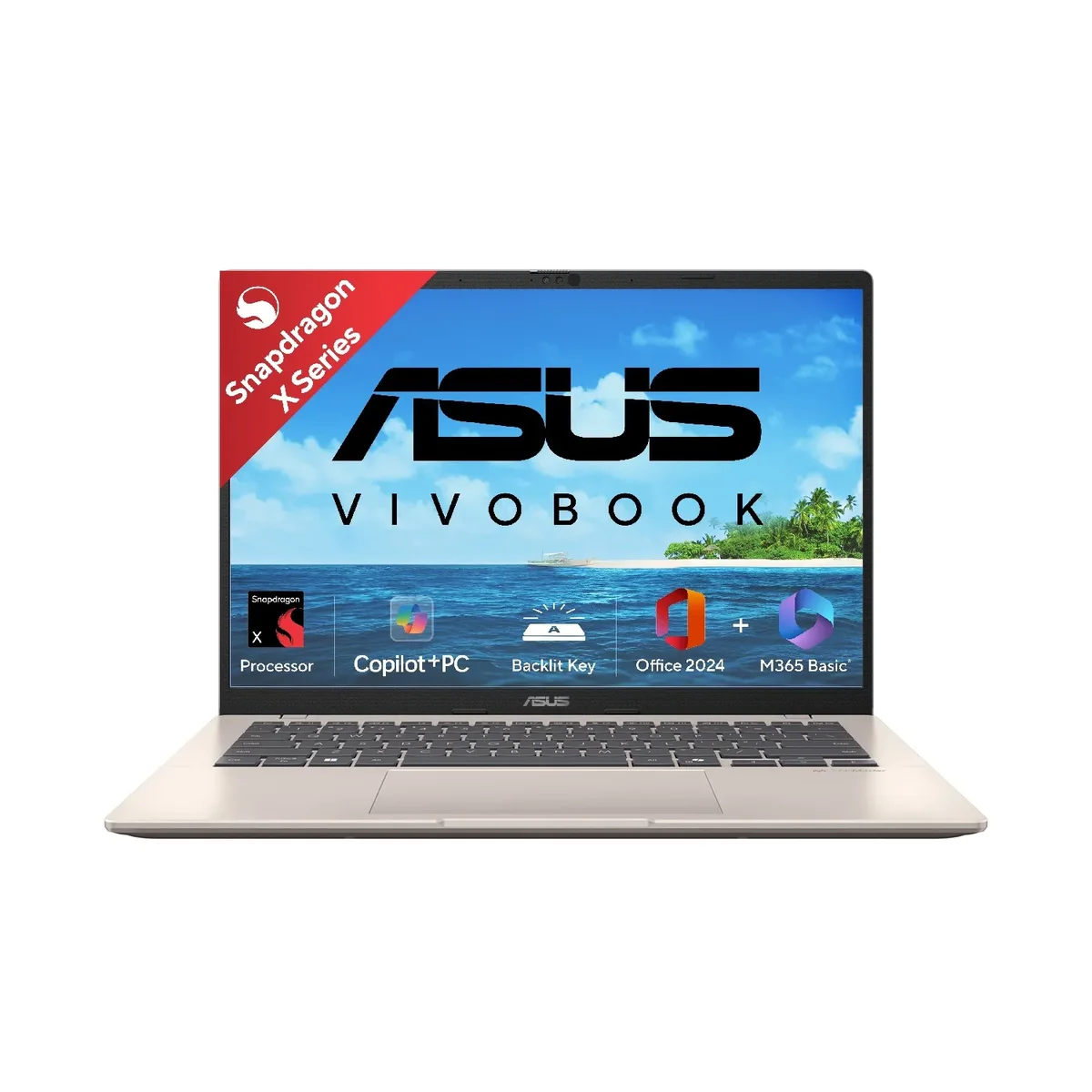 ASUS Vivobook 14, Qualcomm AI Powered Laptop, Snapdragon X X1 26 100, 16GB LPDDR5X, 512GB, Qualcomm Adreno GPU, 35.56 cms (14) WUXGA, Windows 11 Home with Office Home 2024 + M365 Basic (1 Year Validity), X1407QA-LY088WS, 1 Year Warranty