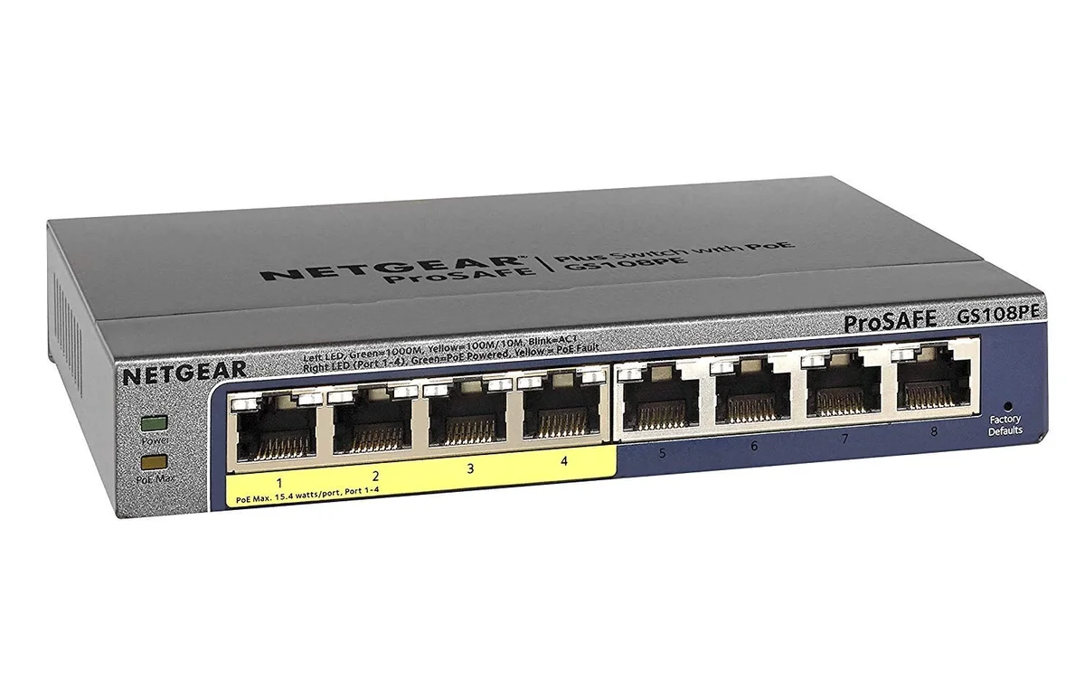 NETGEAR GS108PE 8-Port Gigabit Smart Managed Plus PoE Switch | 4-Port PoE+ with 53W Budget