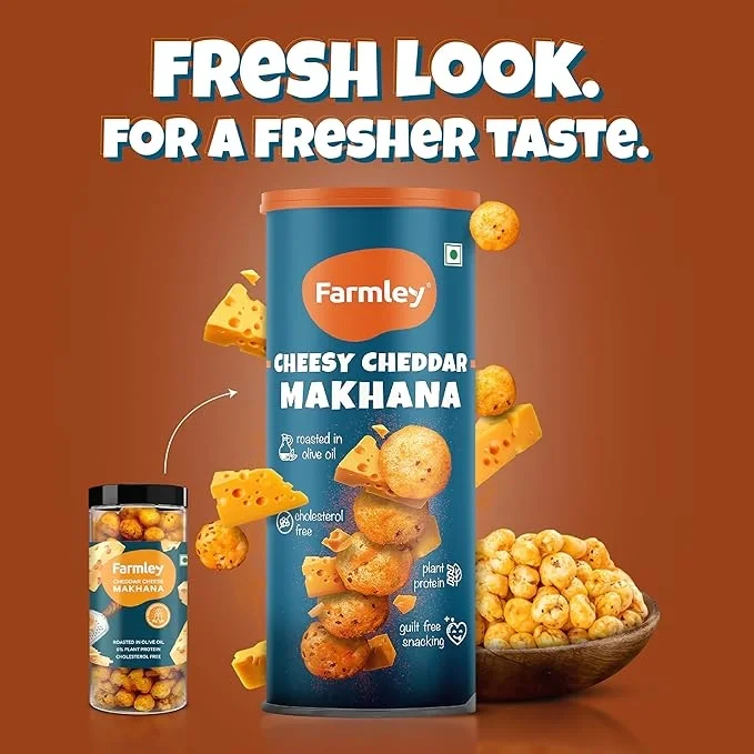 Farmley Roasted and Flavoured Cheesy Cheddar Makhana, Namkeen Snacks & Puffed Snacks, 55gm image 6