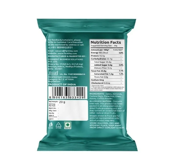  Farmley Coffee Rush Date Bite - Single serve 20 g I Dates Barfi Made with Dates image 5