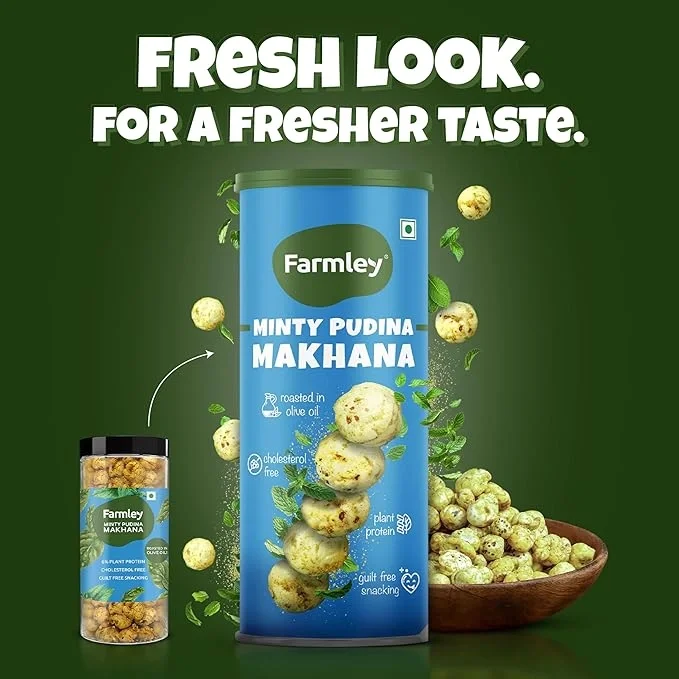 Farmley Roasted and Flavoured Makhana, Minty Pudina Makhana, Namkeen Snacks & Puffed Snacks, 55gm image 6