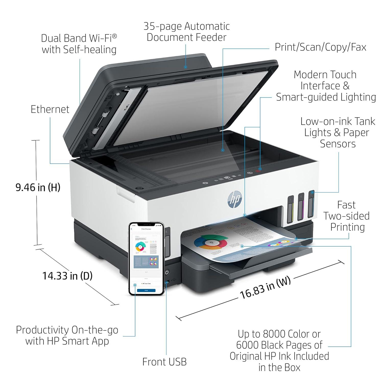 HP Smart Tank 790 A4 Ink Tank Colour Multifunction Printer |  23 PPM (Black) and 22 PPM (Color) | 256 MB | USB 2.0, Ethernet, Wireless or Wi-Fi |  Print, Copy, Scan, Fax, ADF | Automatic Duplex | 1 Year Warranty thumbnail 5
